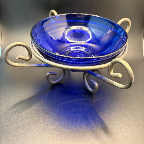 Stanley Blue Glass Bowl with Metal Stand - Picture 5 of 7